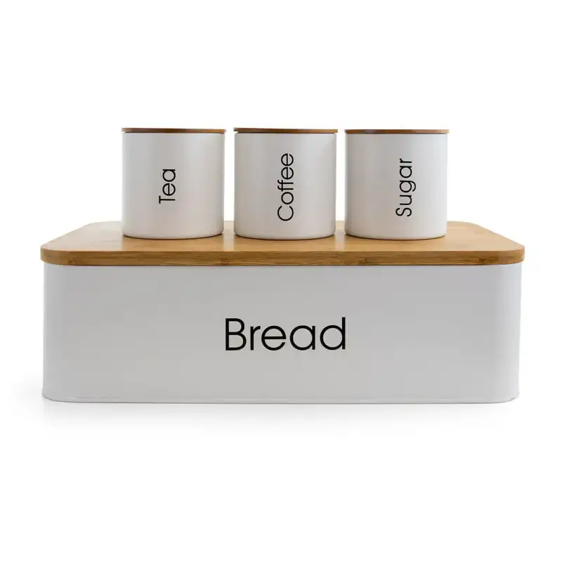 

4 Piece Bamboo Storage and Organization Canister Set in White Kitchen organizer Container Small container Glass jars with lids S