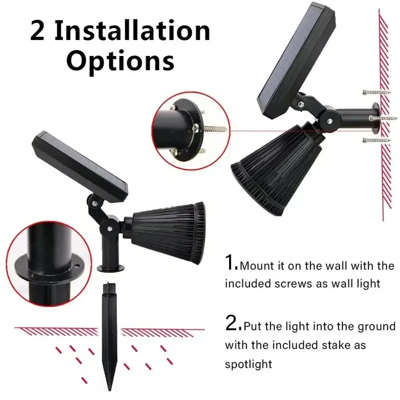 9 LEDs Solar Spotlights, Outdoor IP65 Waterproof, Spot Lights, Brightness Adjustable for Garden Backyard Driveway Patio Decor - Image 6