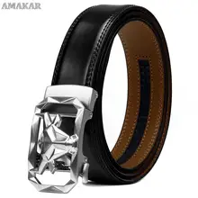 

Men 's Automatic Buckle Leather Belt Silver Metal Designer Formal Style Male Black Cowhide Business Waist Strao