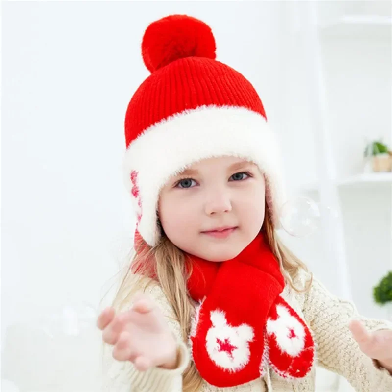 Kids Winter Hat And Scarf Baby Warm Ribbed Kint Hat Set Child Girls Boys Cotton Lnner Layer Ear Protection Cap Scarves 1-6T