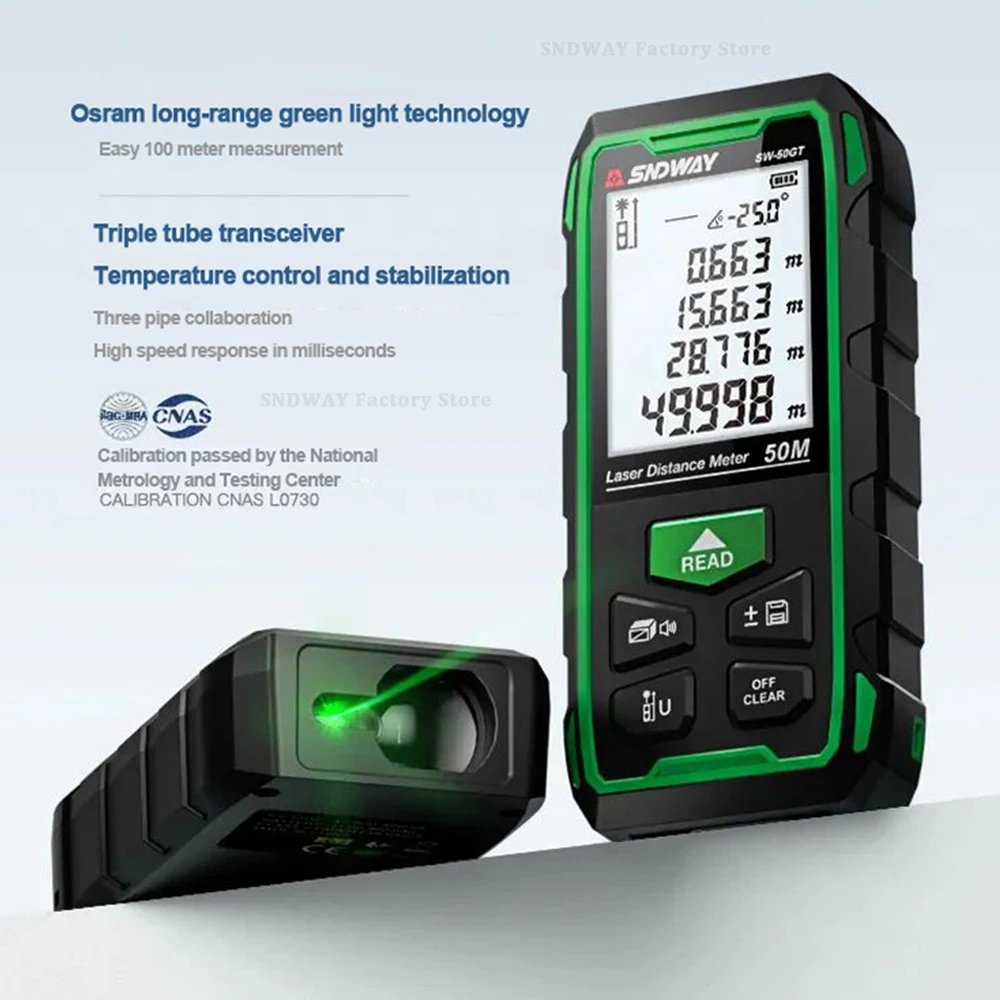 Laser Rangefinder SNDWAY SW-50/70/100GT Digital Distance Meter Rechargeable Green