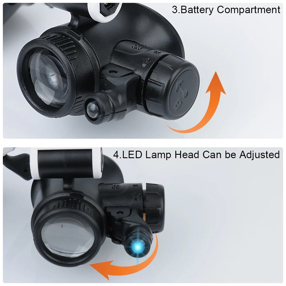 For Electronics Watch Repair Dual-Lens Eye Loupe Magnifier Head Mount  Magnifying Glass 8x 15x 23x LED Lights Glasses Magnifier - AliExpress