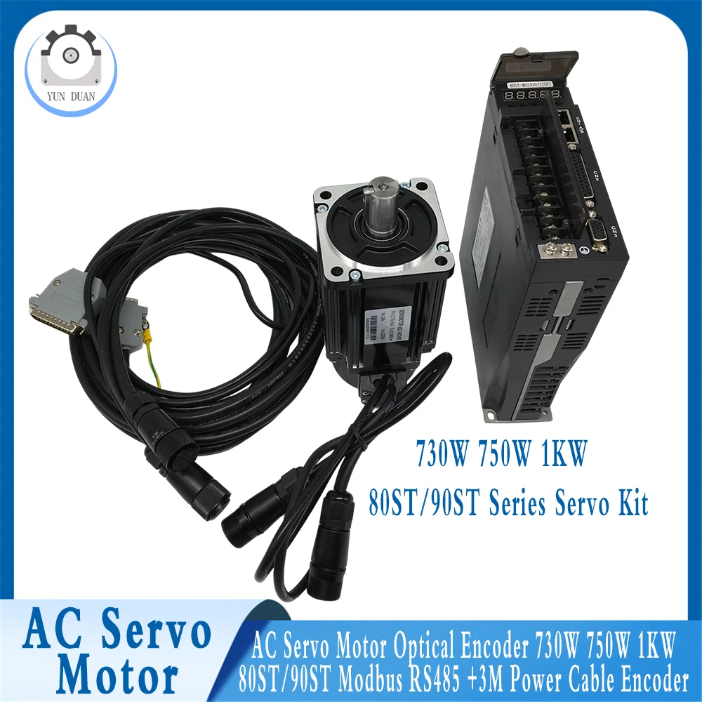 

AC Servo Motor Optical Encoder 730W 750W 1KW 80ST/90ST Modbus RS485 +3M Power Cable Encoder Cable for CNC Laser Cutting Machine