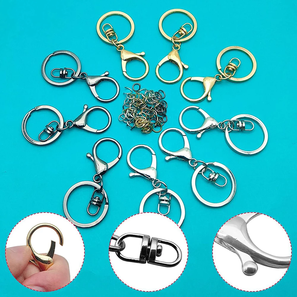 90Pcs Lobster Claw Clasps Keychain Metal Swivel Clasps Swivel Clasps With Flat Split Ring Swivel Trigger Clips Jewelry Making