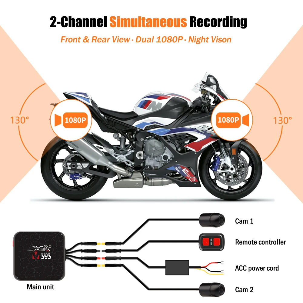 SYS VSYS Dual Motorcycle DVR 1080P Action Camera Recorder Front & Rearview Waterproof Motorcycle Dash Cam Black Night Vision Box dash cam,rearview camera