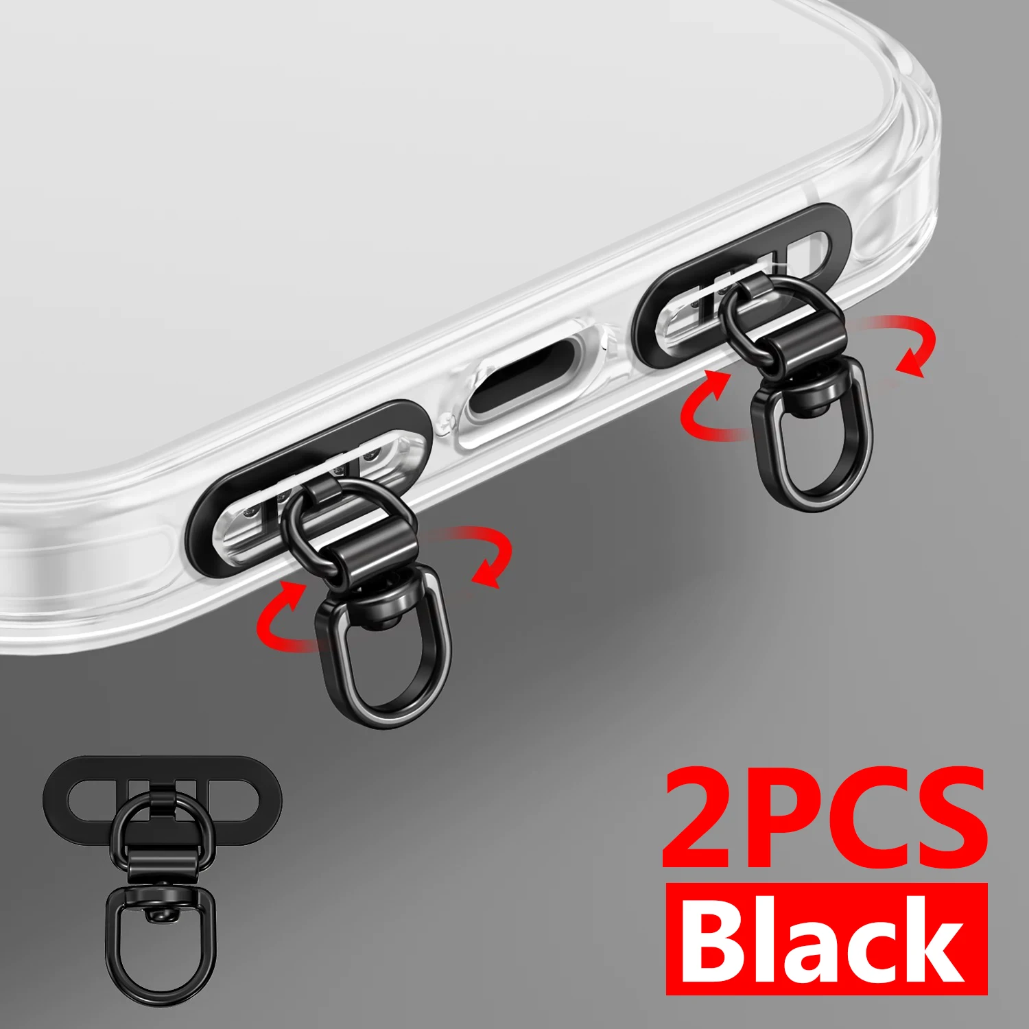 Ultra-Thin Rotatable Stainless Steel Phone Lanyard Patch with Hanging Cord Clip