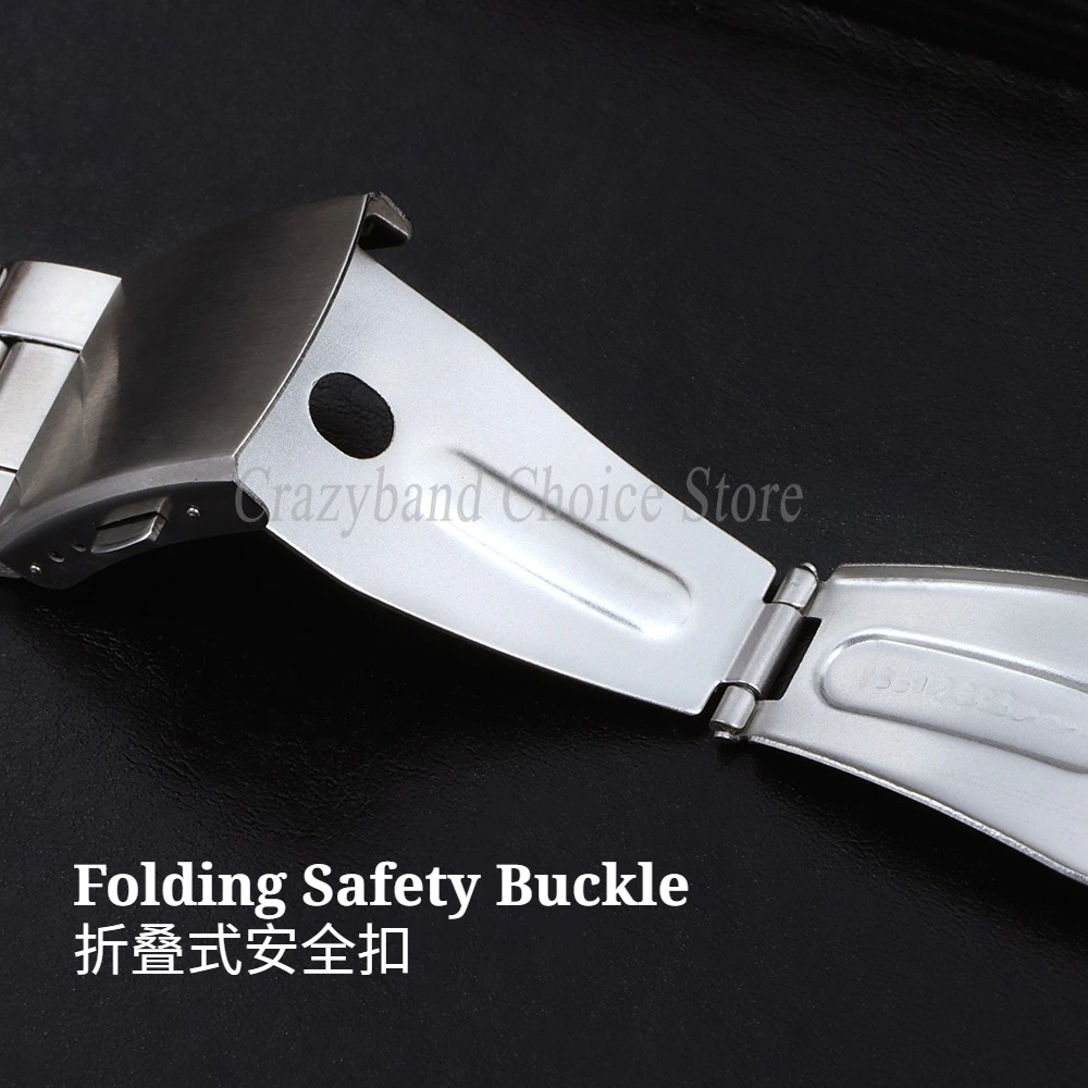 Silver Stainless Steel Watch Band with Folding Buckle and Tools - Elegant Metal Strap