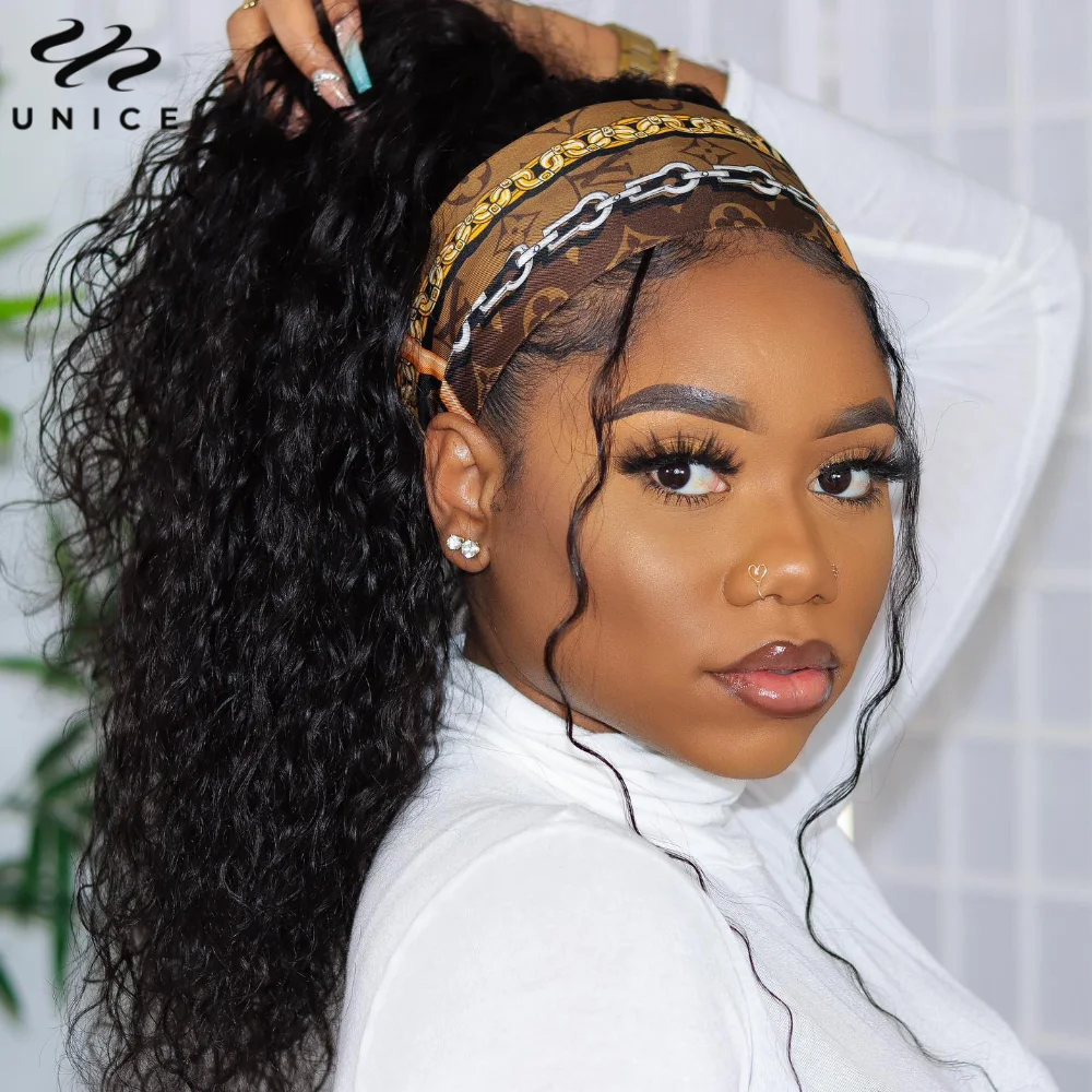 human hair wigs UNice Hair Water Wave Headband 100% Ready To Wear Beginner Friendly Glueless Free Headband Scarf