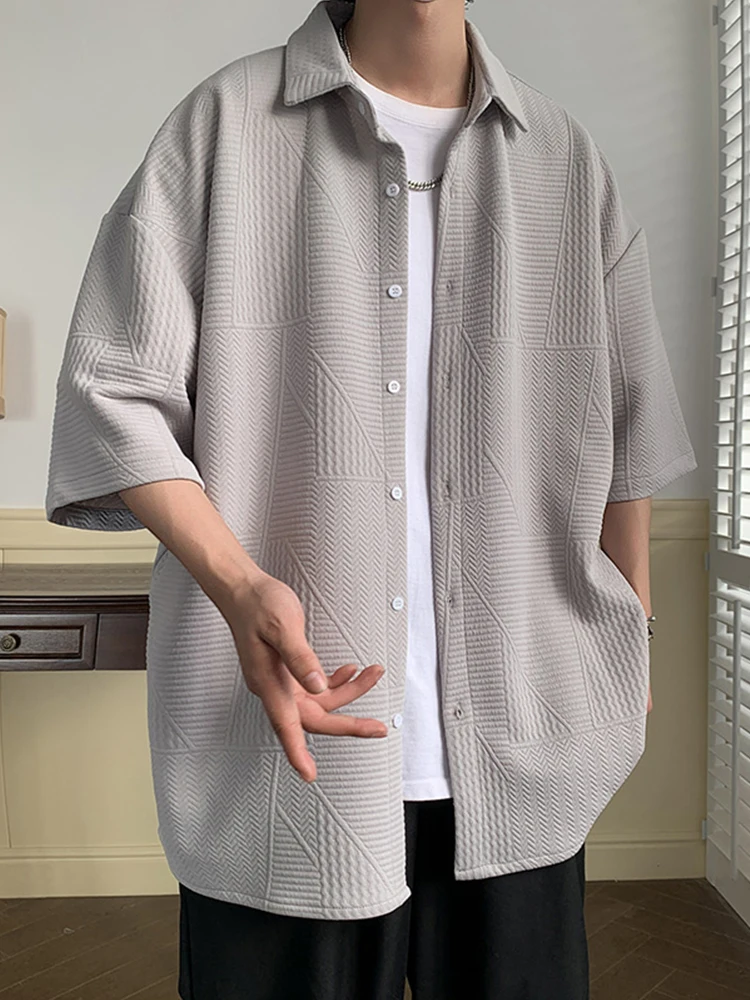 

Men's Clothing Summer Gym Fitness Button Short Sleeve Shirts Men Fashion Casual Streetwear Dress Shirt Male Social Shirt A68