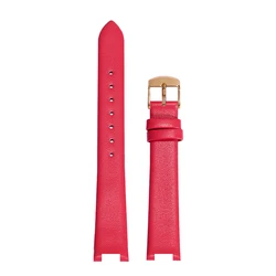 Slim Leather Ladies Watch Strap - 16mm Notched Bracelet - 16 - 10mm (Red - Rose Gold)