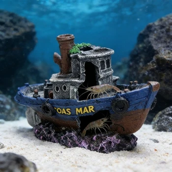 Pirate Ship Aquarium Ornament Resin Sunken Shipwreck Fish Tank Hideout Cave Betta Habitat Underwater Landscape Decoration 1