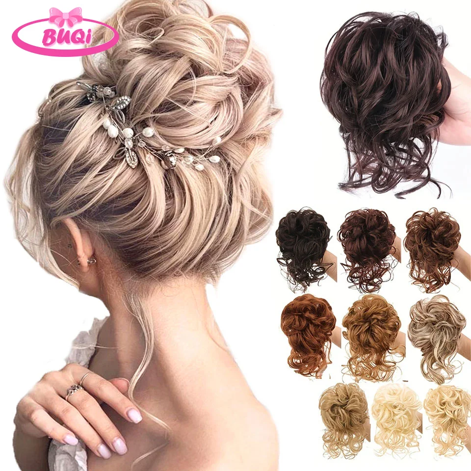 

BUQI Synthetic Hair Bun Chignon Messy Curly Hair Band Elastic Scrunchy False Hair Pieces For Women Hairpins Black Brown