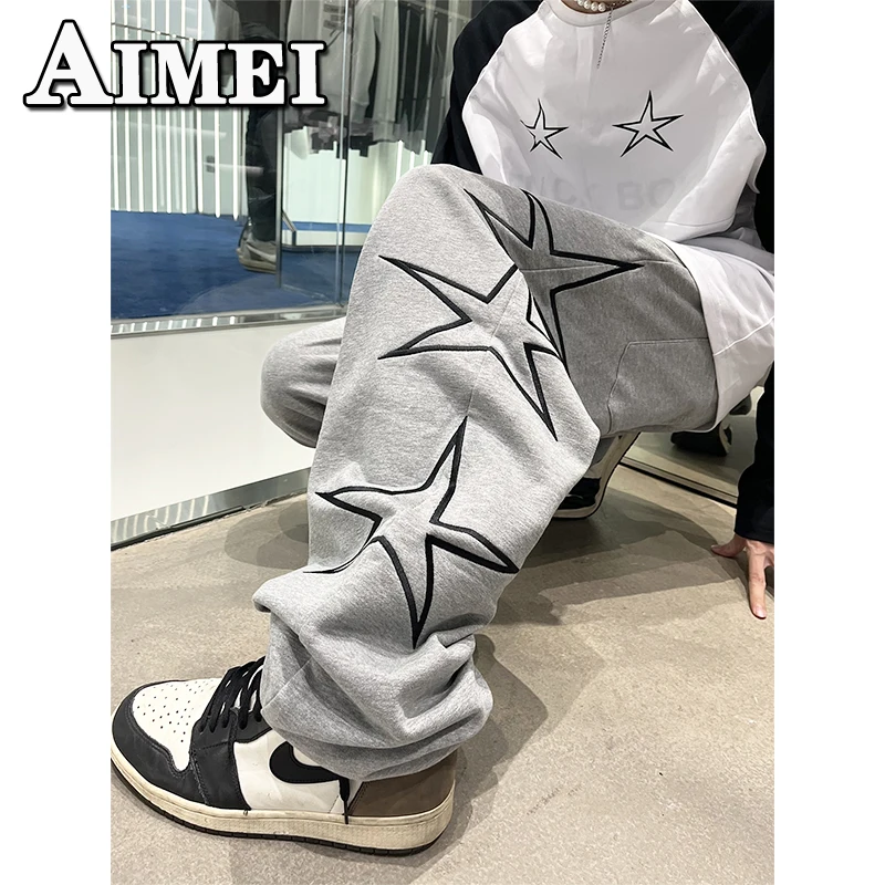 

Tide Star Embroidered Wide Women's Straight Retro Y2K Clothes Sweatpants Jogging Pants Pants Slim Korean Style Clothes Female 2