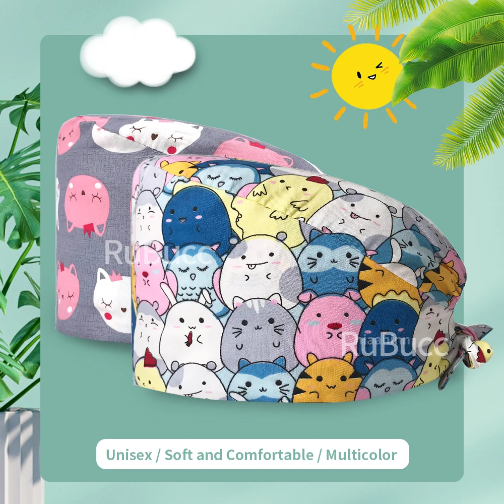 

Animal Cartoon Print Children's Restaurant Female Chef Sweat-absorbent Breathable Scrubs Cap Adjustable Pet Groomer Nursing Hats