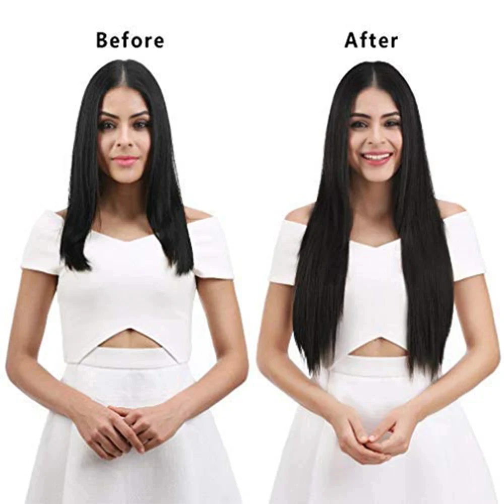 Synthetic Blonde Black Hair Extensions Straight Hairstyle