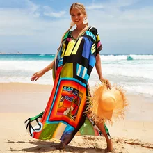 

Brand Tie-dye Clothe for Women Rayon Printed Beach Skirt Loose Robe Seaside Vacation Bikini Swimsuit Blouse Sun Protection Shirt