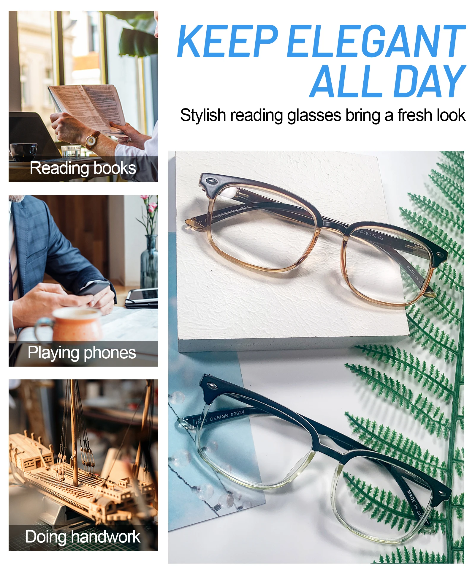 OCCI CHIARI Anti Blue Light Reading Glasses Men Clear