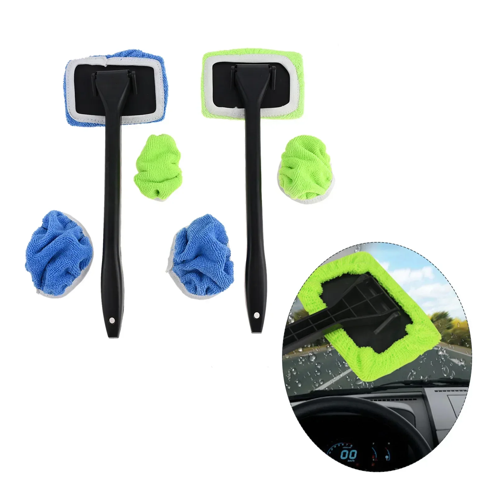 

1set Removable Window Glass Cleaning Brush Microfiber Cleaning Towel Cloth Brush 13 Inch Long Handled Cleaning Brush Blue Green