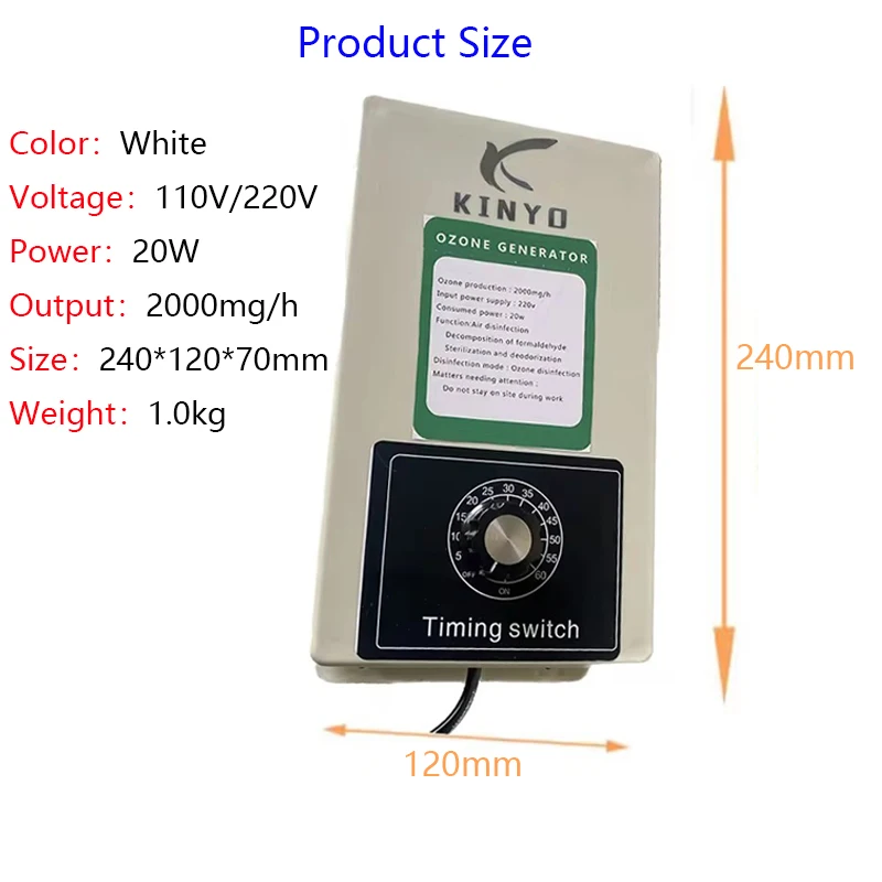 2000mg/h Ozone Generator Machine Home Air Water Purifier for Oil Fruits Vegetables Meat Food With Timer EU/US Plug ozone generator machine