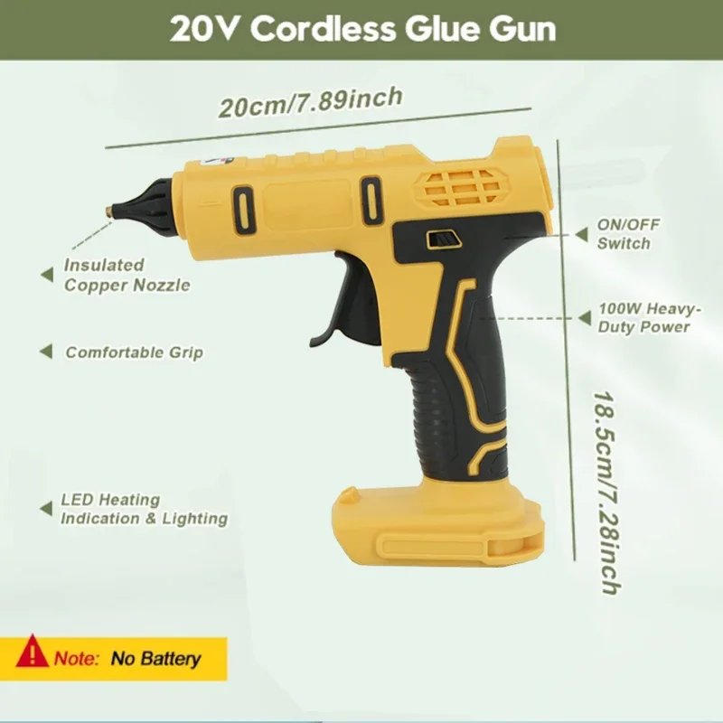 Cordless Electric Handheld Hot Glue Gun Hot Melt Gun Welding Anti-scald Nozzle 10 Glue Stick For Dewalt Without Battery