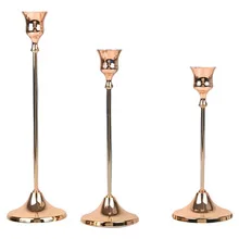 Elegant Vintage Metal & Aluminum Candle Holder Trio for Weddings & Home Decor (Golden)