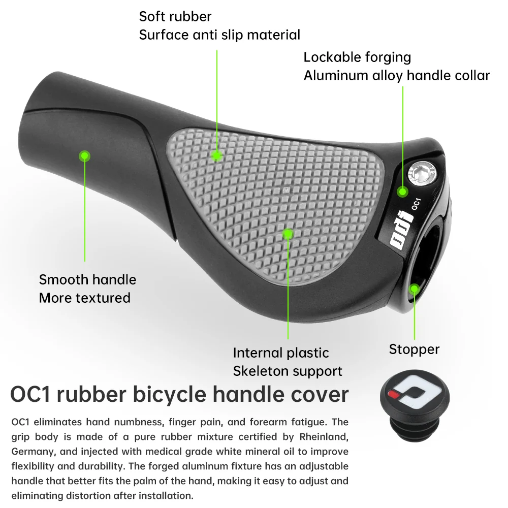 ODI OC1 자전거 그립, 22.2mm 대형 패드, 자전거 핸들 바 커버, MTB 미끄럼 방지 그립, 인체 공학적 사이클링 고무 볼 핸들 액세서리