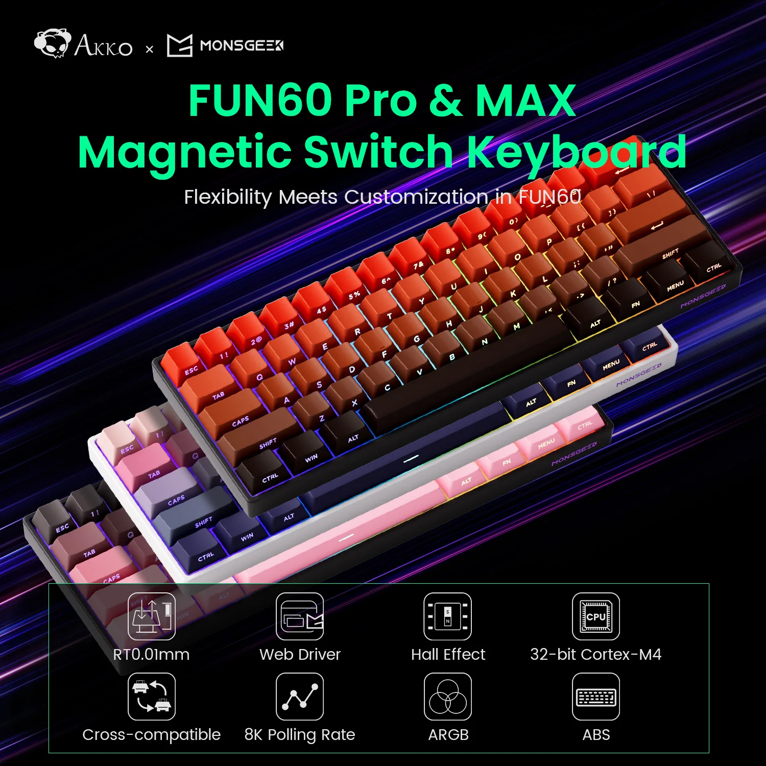 Akko FUN60PRO ラピッドトリガー0.01mm MonsGeek FUN60 Pro SP HEセンサー 0.01mm ラピッドトリガー対応