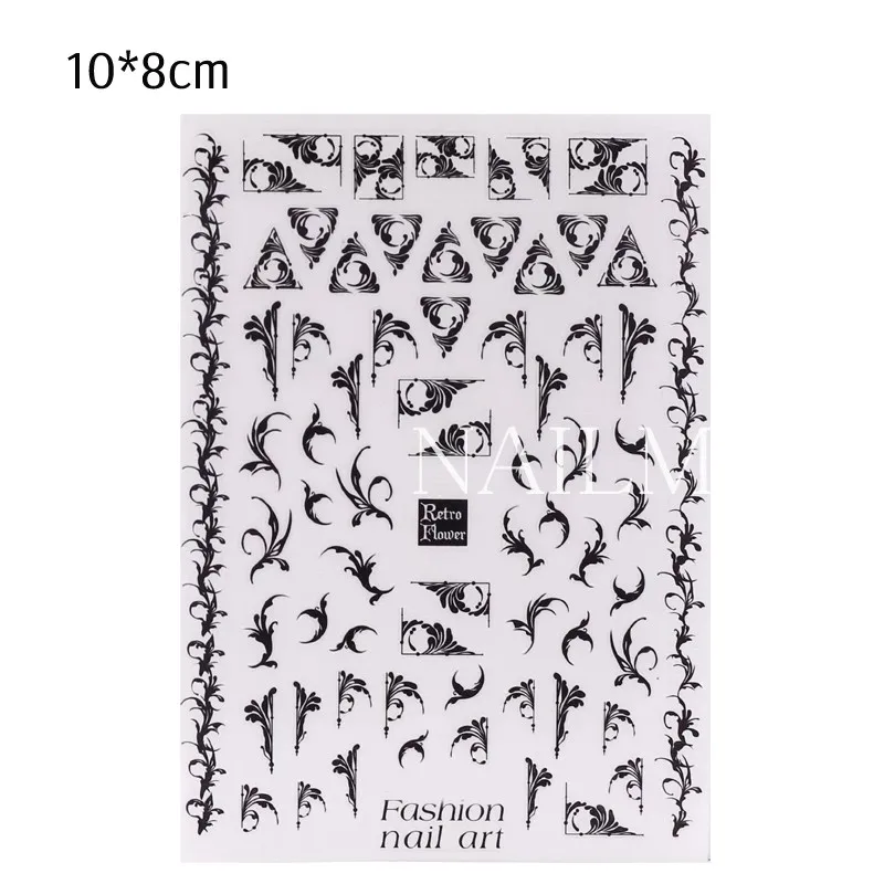 1 Sheet Russian Vines 3D Nail Art Stickers Black arabessque Nail Stickers Decals Adhesive Sticker Tattoo Slides