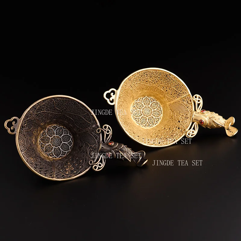 Copper Koi Tea Strainer High End Golden Tea Filter Screen for Home Office Use Kung Fu Teaset Accessories Tea Ceremony