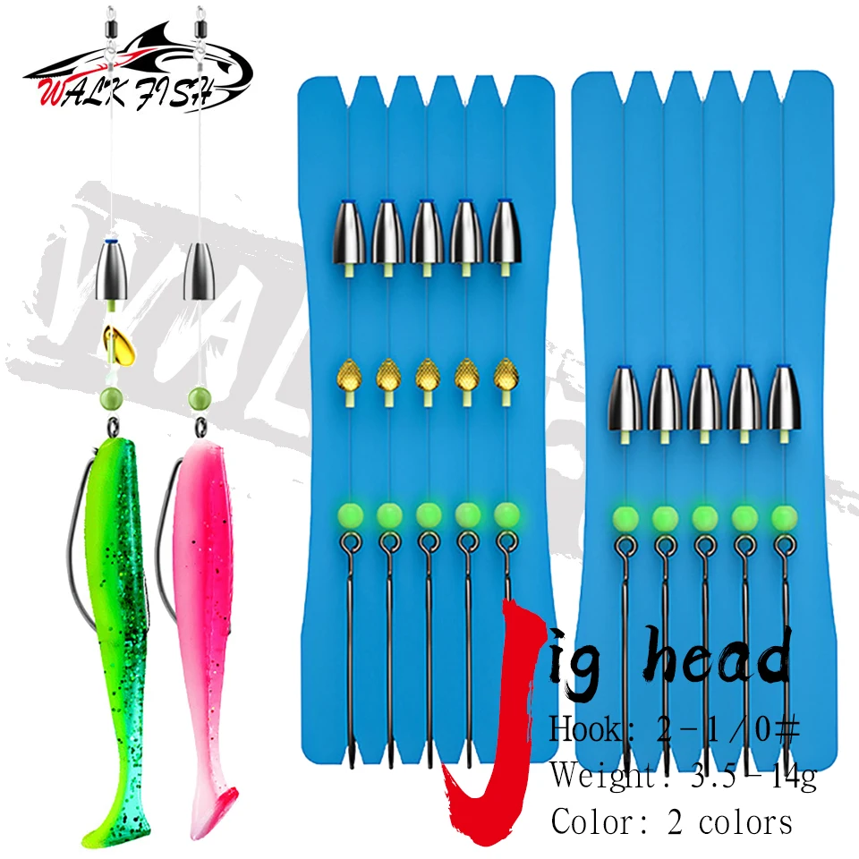 5 Set Dropshot Rig Texas Rigged Tackle Combination Jig Head Fish Line  Binded Hooks Luminous VIB Spoon Bait with 10PCS Soft Lure