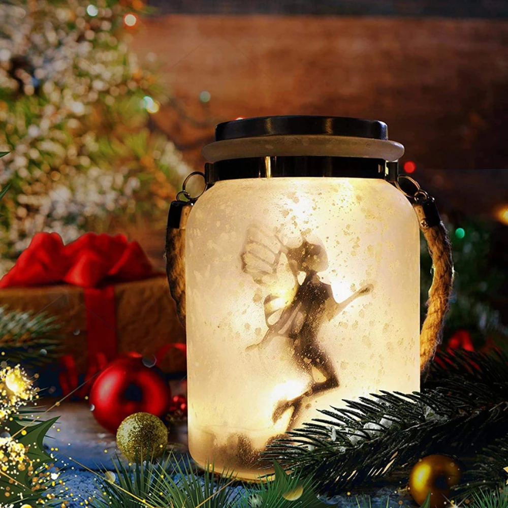 1Pcs Solar Fairy Lantern Outdoor Hanging Frosted Glass Mason Jar Christmas Lights Solar Garden Lights Waterproof Led Solar Light