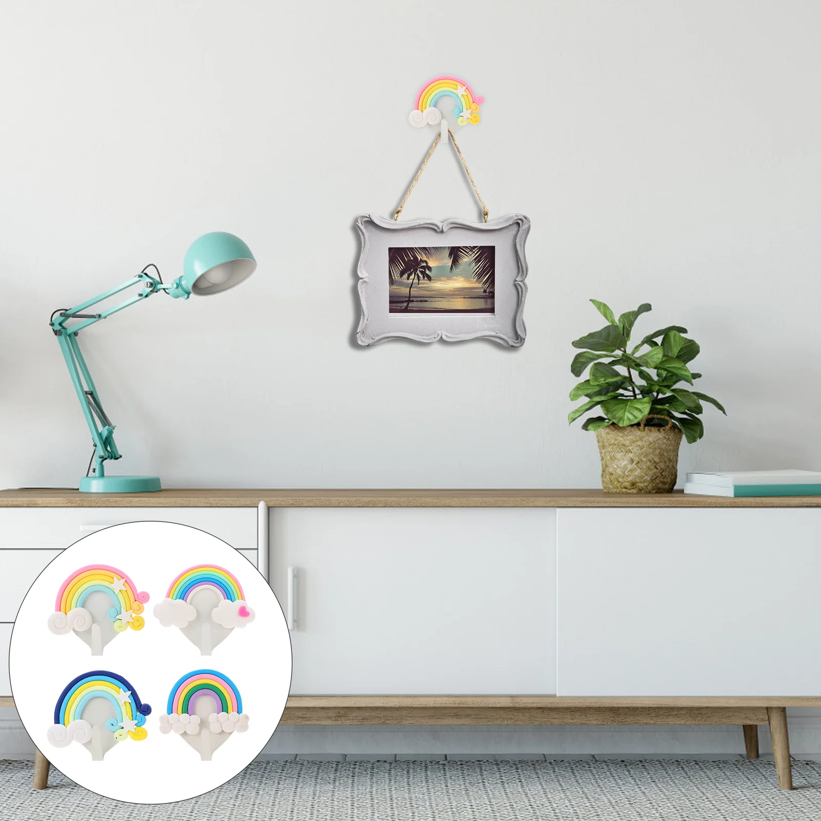 

Kitchen Wall Hook Rainbow Key Hat Towel Hooks Adhesive Cute Clouds Star Decorative Mounted Hanger Home Office Room Decor