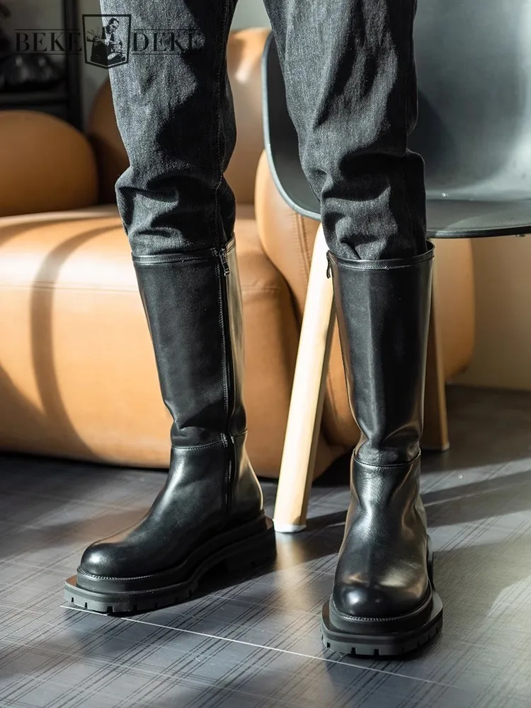 Botas Altas Hombre Grande Botas Botas Punk De Cuero Genuino Para