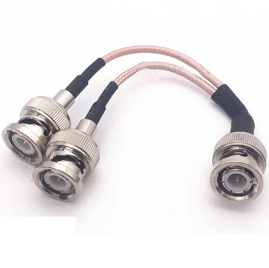 BNC Male to 2 x BNC Male Plug Adapter RG316 Pigtail 1 into 2 Y Type Splitter RF Coaxial Extension Jumper