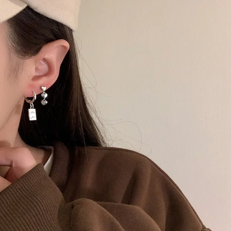 Sf53c3a109e80408e96b1250505209abcM Silver Color Metal Earring set Love Heart Charm Earring Women Hoop Earring 6 on Irregular Geometric Cherry 6 PCs Set Mallzona