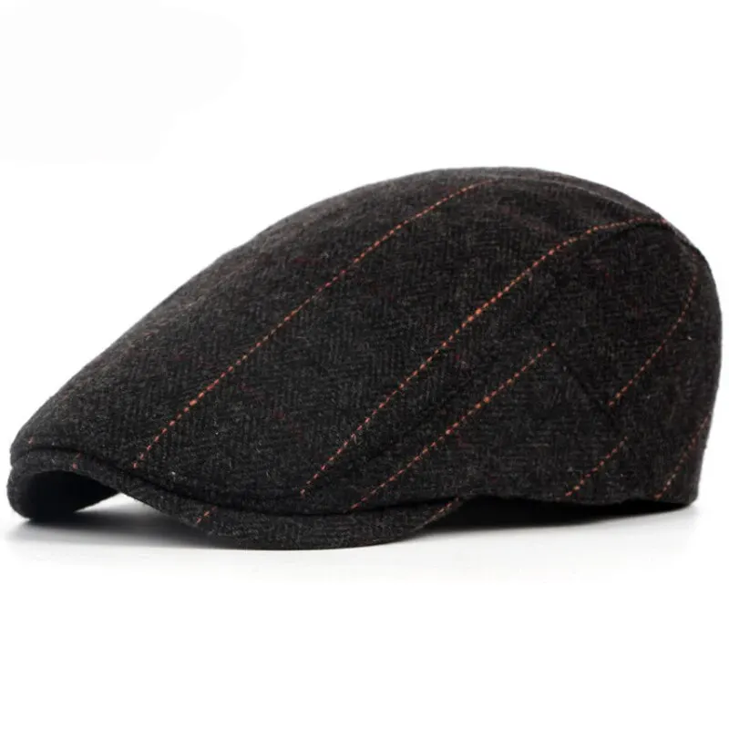 Casual Hat Retro Newsboy Caps Men British Painters Autumn Winter Berets Herringbone Grid with Red Line Flat Cap Hip Hop