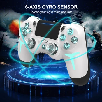 GAMINJA Wireless Game Controller For PS4 PS3 Console Computer PC RGB Light LED Bluetooth Gamepad 6-axis Gyroscope Dual Vibration 2