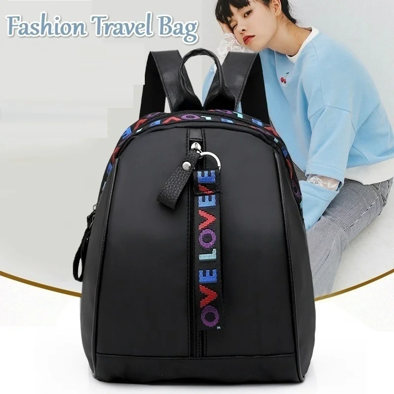 

Fashion All-match Oxford Cloth Backpack Color Webbing Solid Color Double Back School Bag Ladies Backpack