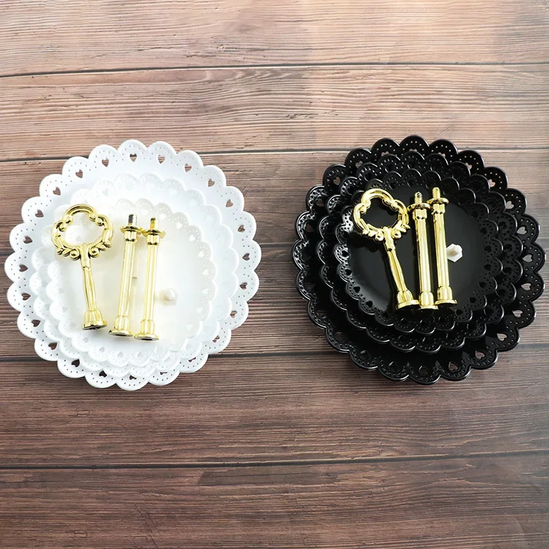 Black White 3Layer Cake Stand Cupcake Tray Plastic Stackable Afternoon Tea Dessert Fruit Plate Birthday Party Wedding Shelf Tool