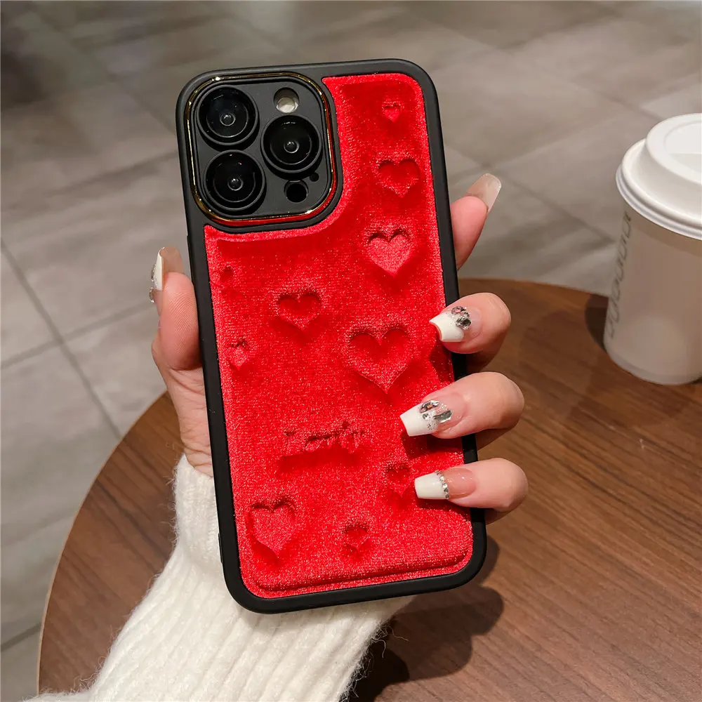 Custodia per telefono 3D Love Heat Soft Touch Fu Fo iPhone 15 14 Plus 12 13 11 Po Max Camea Placcatura Pellicola in vetro Protezione_voghion.com