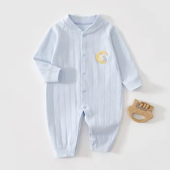 AYNIGIELL الخريف الطفل حللا 100% القطن الفتيان الفتيات طويلة الأكمام رومبير الرضع لطيف مطبوعة نيسيي منامة 0-18 متر 2