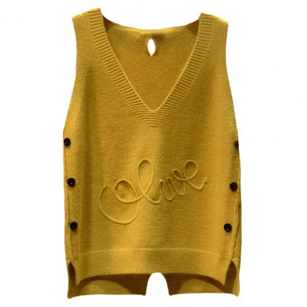 

Women Layering Vest Women's V-neck Sleeveless Sweater Vest with High Low Hem Side Buttons Spring Autumn for All-match for Women