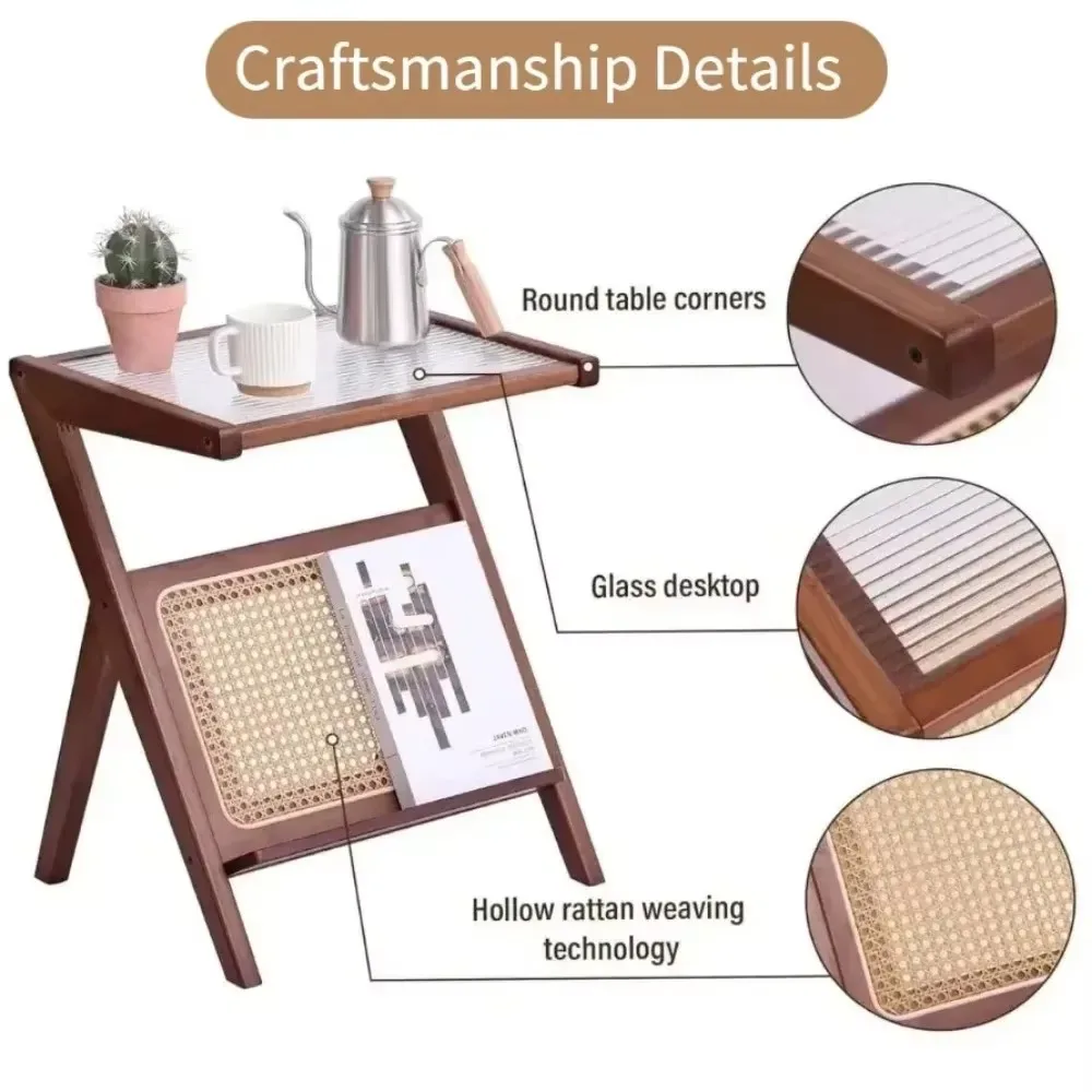 Tea Side Table with Tempered Glass Top Mobile Cabinet Sofa Bedside Coffee Side Tables Lightweight Simple Bedstand Cup Organizer
