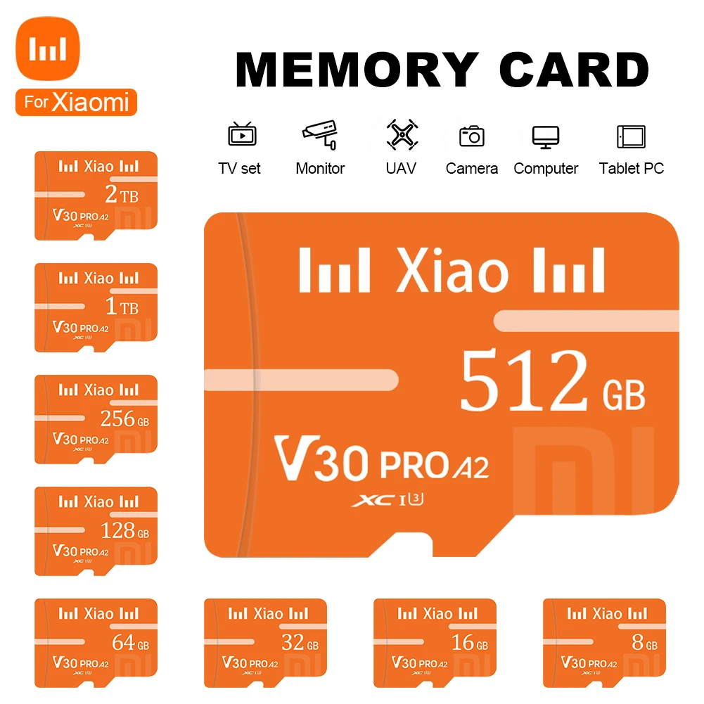 Per Xiaomi High Speed Class 10 A2 V30 Sd Card 8/16/32/64/128/256/512Gb 1Tb 2Tb Carte Sd Memory Card Per Telefono/Fotocamera/Drone