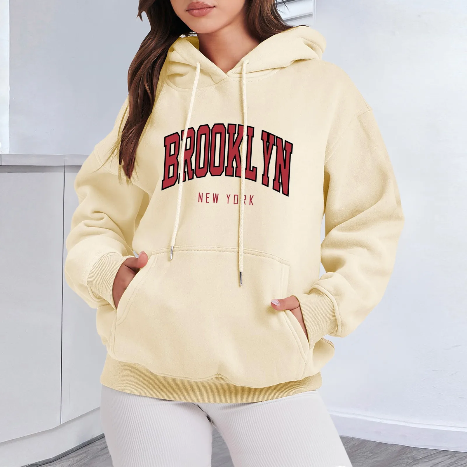 

Hoodies Women New York Letters Print Graphic Thermal Lined Hooded Sweatshirts Retro Harajuku Hip Hop Loose Y2k Oversized Hoodies