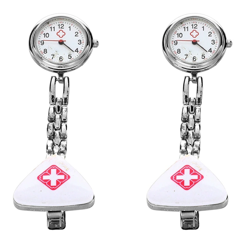 

2X Clip Nurse Pendant Pocket Quartz Watch Triangle Nurse's Table