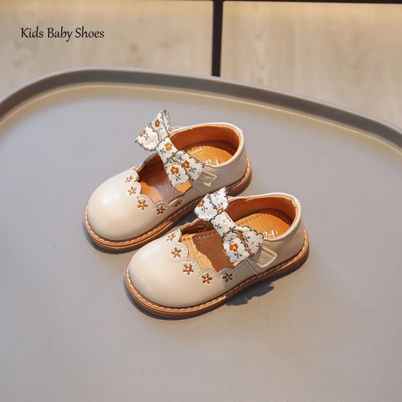 Spring Summer Girls Soft-soled Anti-slip Princess Shoes Baby Breathable PU Leather Bow Children Loafer leather shoes girls shoes girls flats