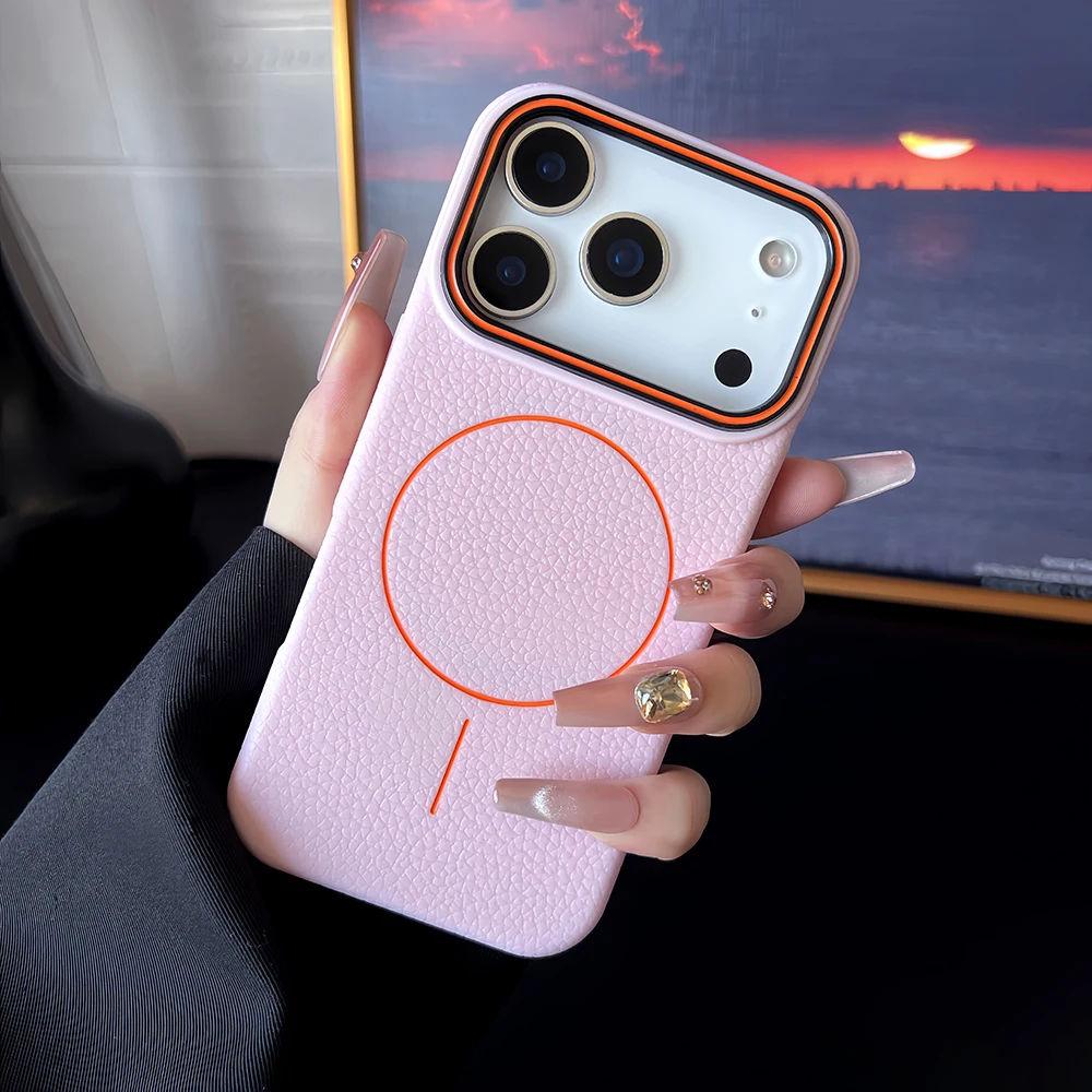 Luxury Leather Texture Magnetic Shockproof Soft TPU Case with MagSafe Compatibility