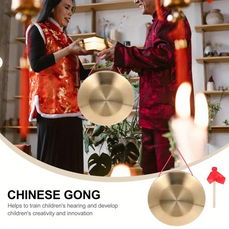 Chinese New Year 22/32cm Hand Gong Cymbals Brass Copper Gong Opera Percussion Instrument with Round Play Hammer