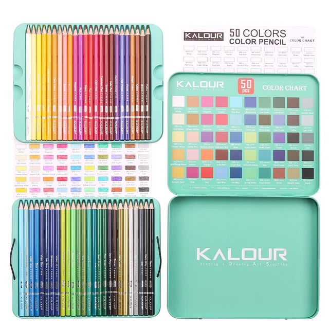 KALOUR 50 Piece Metallic Colored Pencils, Soft Core with Vibrant Color,Ideal for Drawing, Blending, Sketching, Shading, Coloring for Adults Kids